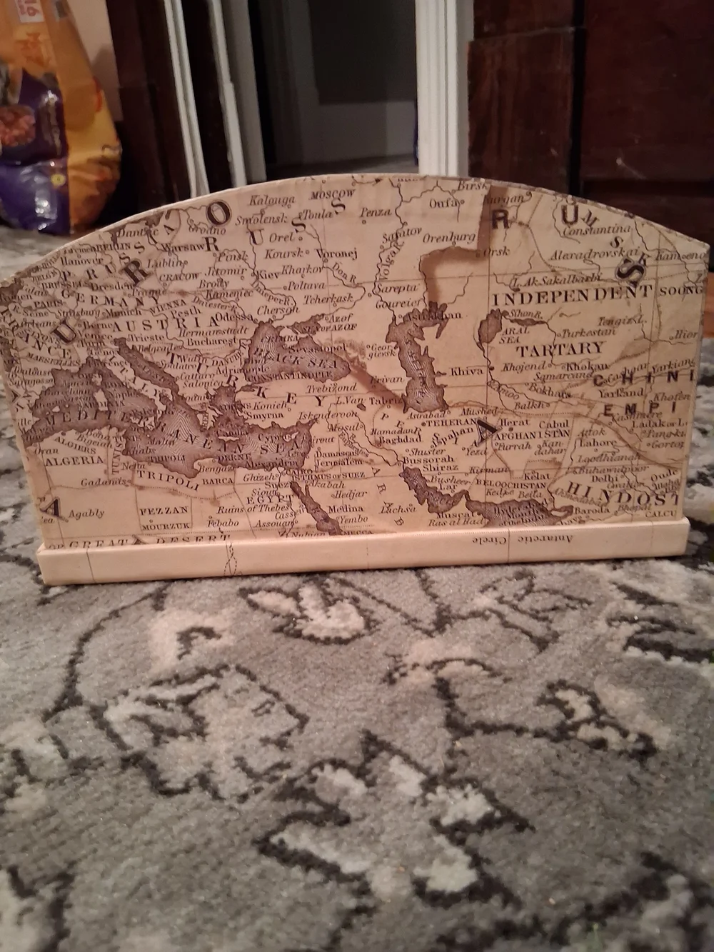Vintage Travel-Print Wooden Letter Organizer in Beige